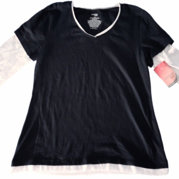 NWT Danskin Navy Blue/White Long Sleeve Top sz M 8-10 Women's - Picture 2 of 5